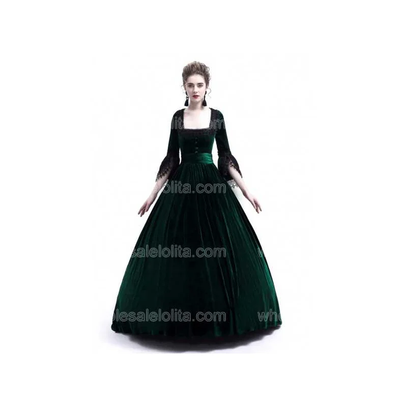 

Green Velvet Ball Gown Dress Marie Antoinette Queen Theatrical Victorian Dress Stage Costume Dress