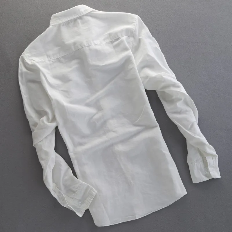 Slim fit Мужская льняная рубашка с длинными рукавами прямой воротник летние повседневные рубашки мужские белые хлопковые льняные рубашки для мужчин m-xxxl