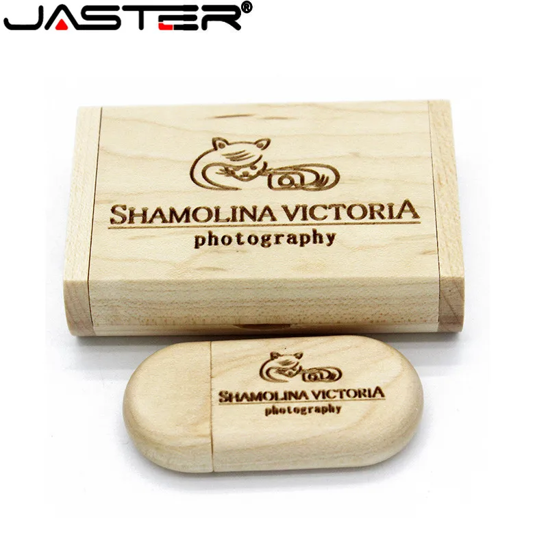 JASTER (бесплатный логотип) Деревянный usb + коробка ручка накопитель 8 ГБ 16 32 флэш