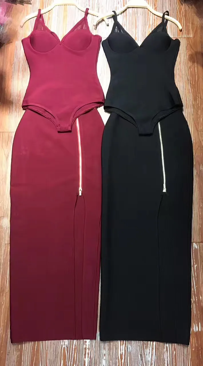 Модное Сетчатое боди Vneck с разрезом на нижней части из двух частей, вечерние платья знаменитостей,, женское Бандажное платье