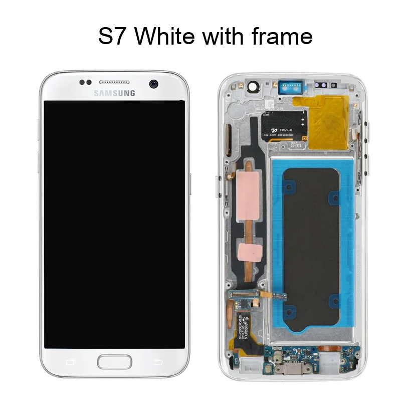 5," с ЖК-экраном для SAMSUNG Galaxy S7 G930 G930F, кодирующий преобразователь сенсорного экрана в сборе - Цвет: Whie with frame