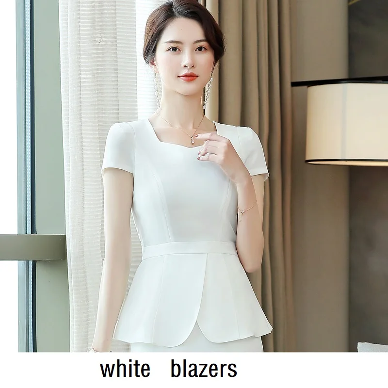 white blazers Женские костюмы тонкие летние с коротким рукавом блейзеры брюки 2-шт Набор OL формальные деловые женские брючные костюмы женские комплекты костюмы - Цвет: white blazers
