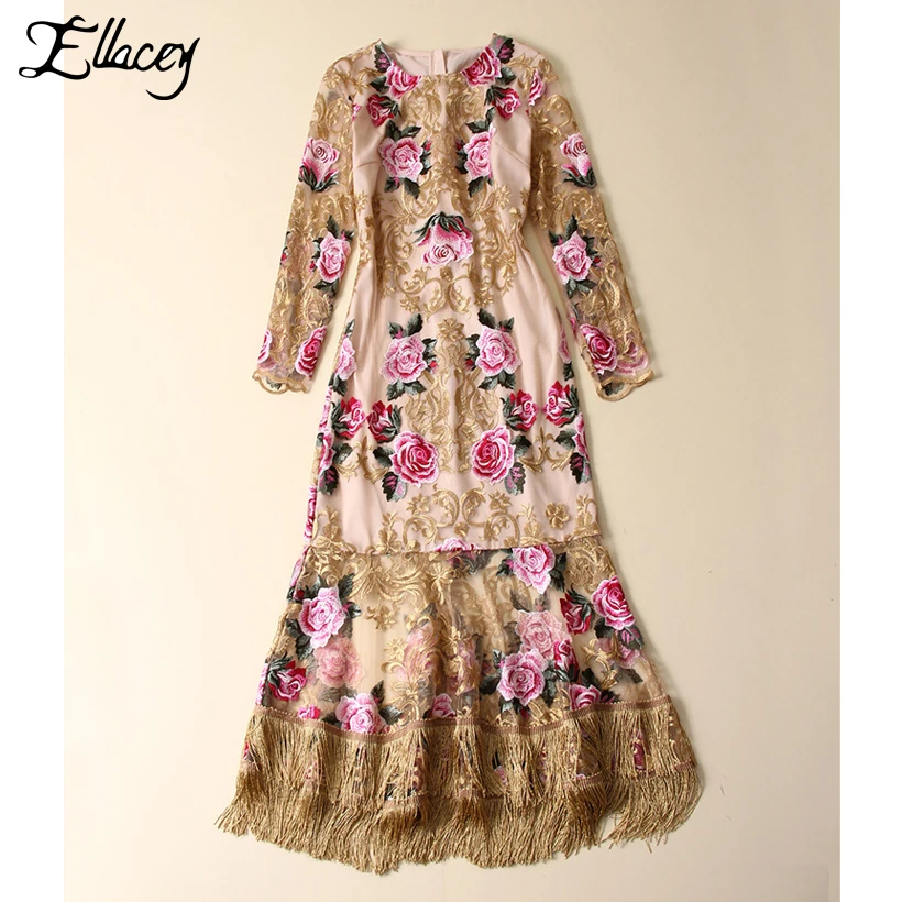Цветочный Вышивка взлетно посадочной полосы Платья для женщин 2017 Для Высокое
