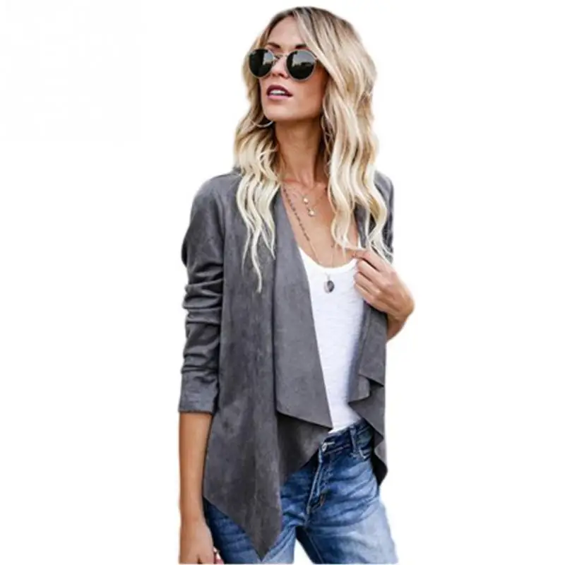 Женский кардиган из искусственной замши однотонное пальто с лацканами короткая