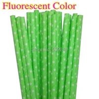 100pcs mixed colors old fashioned decorative cute party white swiss dot printed fluorescent color lime green paper straws