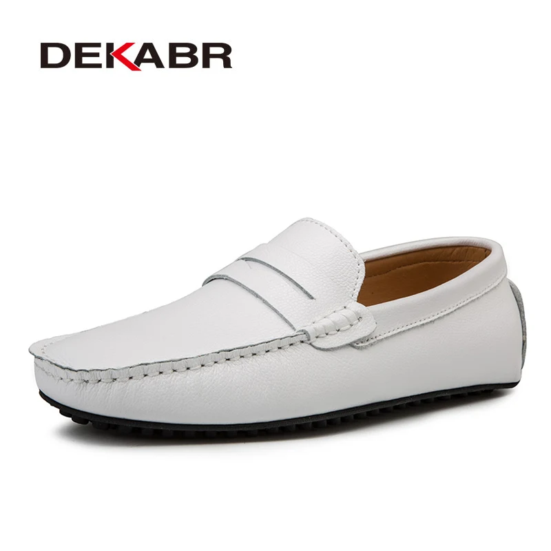 01 White Мужские мокасины на плоской подошве DEKABR, черные модные топ-сайдеры из натуральной кожи, брендовая повседневная кожаная обувь, большие размеры 38-49, лето-осень - Цвет: 01 White
