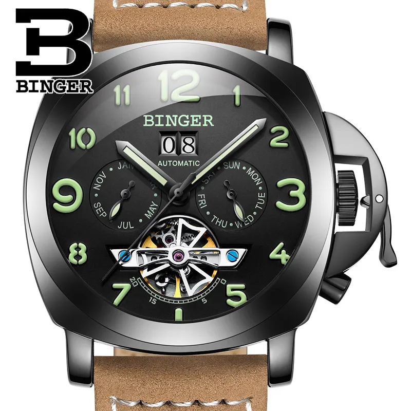 

Швейцарские роскошные мужские часы BINGER, многофункциональные часы в стиле милитари, с турбийоном, механические наручные часы B1170-3