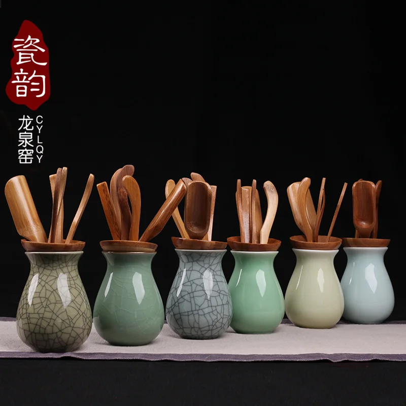 Ceramic Kiln Celadon Tea Tray Accessories Bamboo Kung Fu Set 6 Piece Suit S | Дом и сад