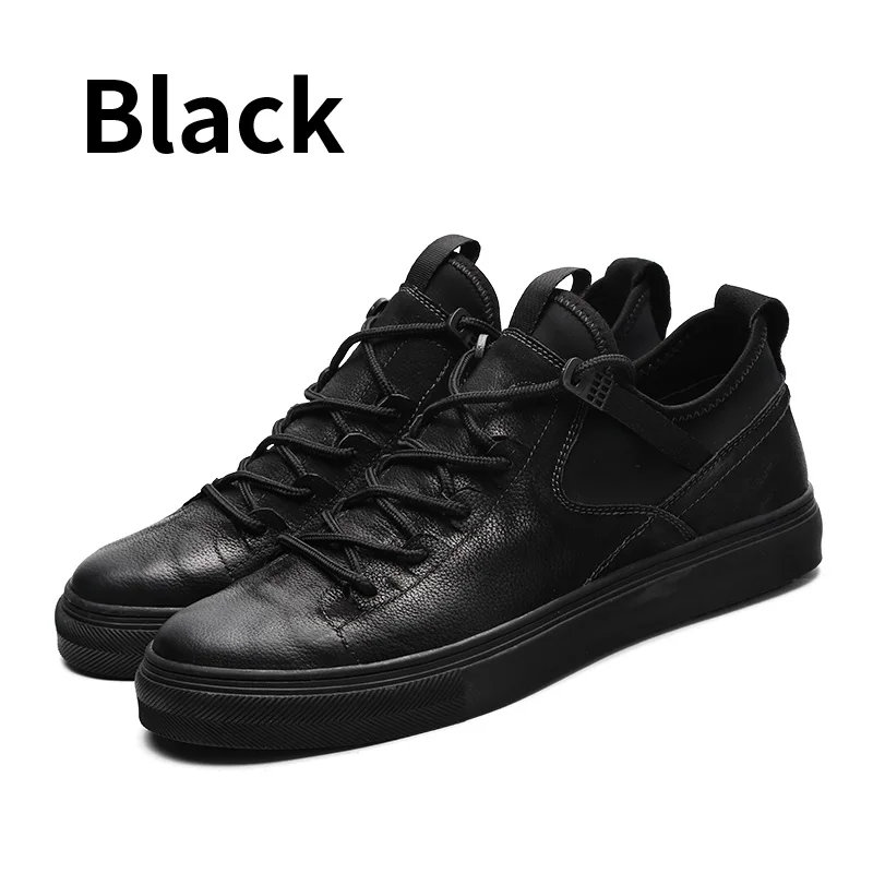 Black BIMUDUIYU/кроссовки из натуральной кожи первого класса из коровьей кожи; мужская повседневная обувь; модная мужская обувь на плоской подошве со шнуровкой; дышащая обувь черного цвета - Цвет: Black