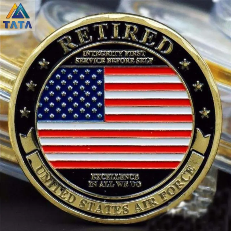 Драгоценные коллекции для ВВС США пенсию Юбилейные монеты с круглой коробке 40 мм