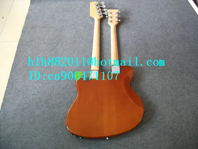 Бесплатная доставка двойная электрическая гитара и бас с розовым грифом в