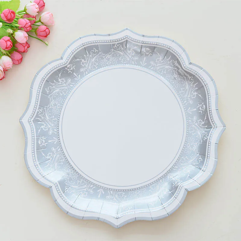 S 12pcs 12inch 12/6 шт. одноразовые тарелки золото Фольга с сумочкой в виде цветка Бумага пластина тематическая вечеринка для Чай времени на свадьбу, Крещение, день рождения, вечерние поставки - Цвет: S 12pcs 12inch