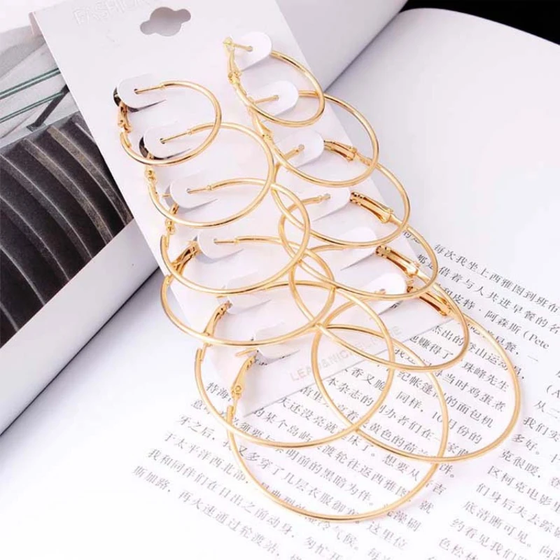 GT Brand Gold Alloy 6 шт./компл. большие круглые Преувеличенные Подвески серьги капли для