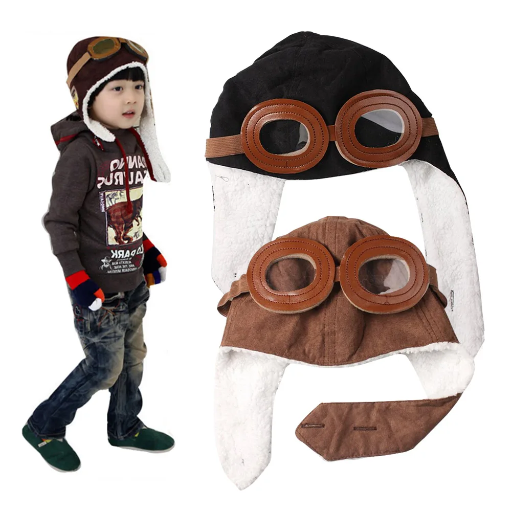 Baby Toddler Boy Girl Kids Pilot Cap Fleece Warm Hats Earflap Beanie KS-shipping | Bomber
