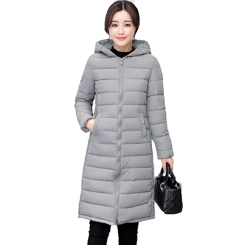2018 женские зимние с капюшоном Длинная Куртка теплые большие размеры 3XL хлопковая