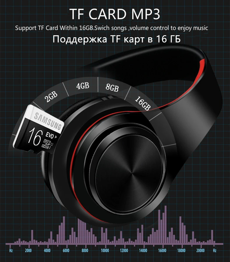Новые модные беспроводные наушники, Bluetooth наушники, складная гарнитура с микрофоном, поддержка SD карты, спортивные наушники для смартфонов, ПК