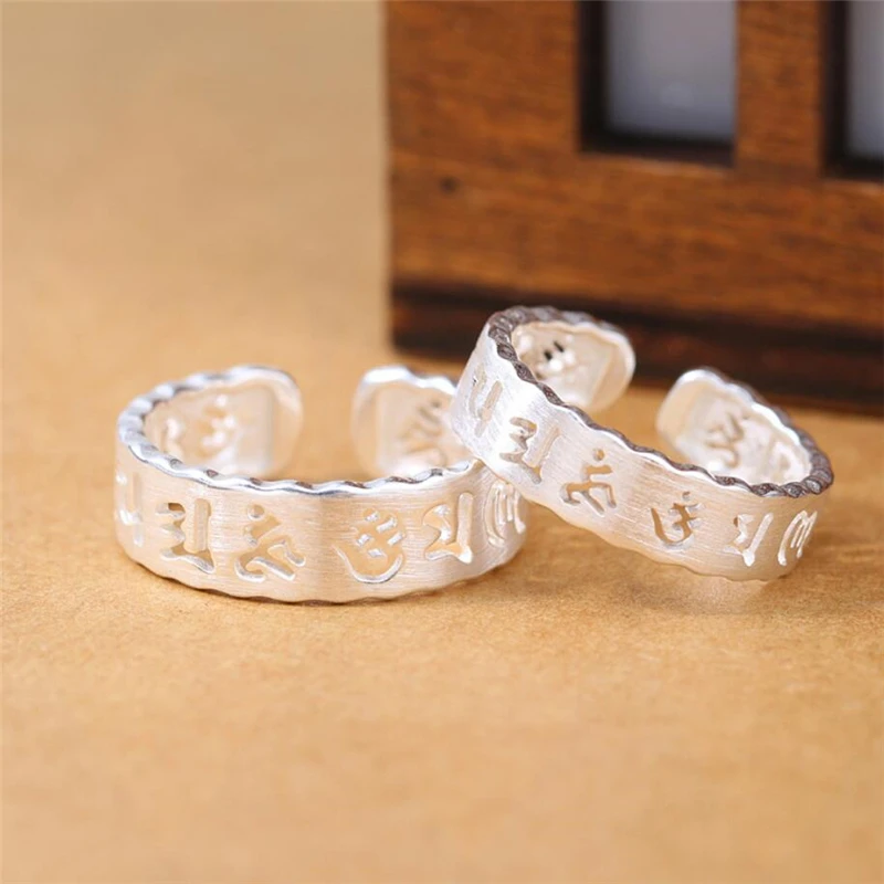 

Sole Memory Buddhist Scriptures Simple Sweet Romantic Personality Silver Color Female Resizable Opening Rings SRI363