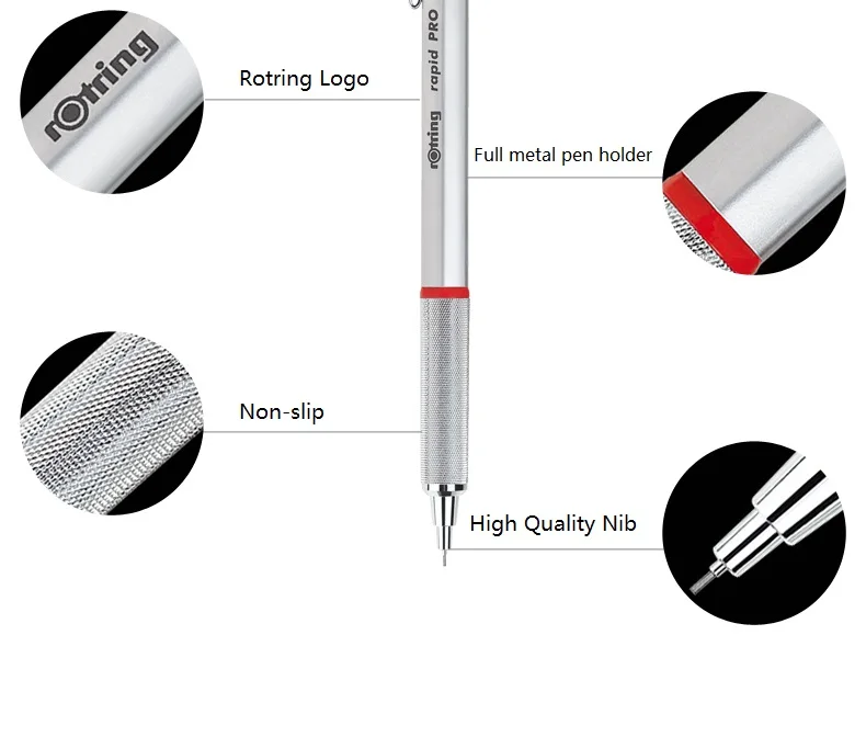 Rotring Rapid Pro металлический механический карандаш 2,0 мм/0,5 мм 0,7 мм черный/серебристый высококачественный автоматический карандаш для рисования