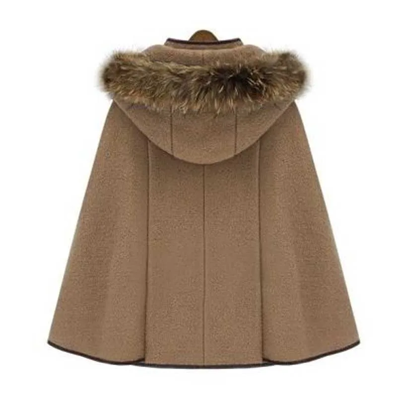 Женское шерстяное пальто со съемным капюшоном и воротником из искусственного