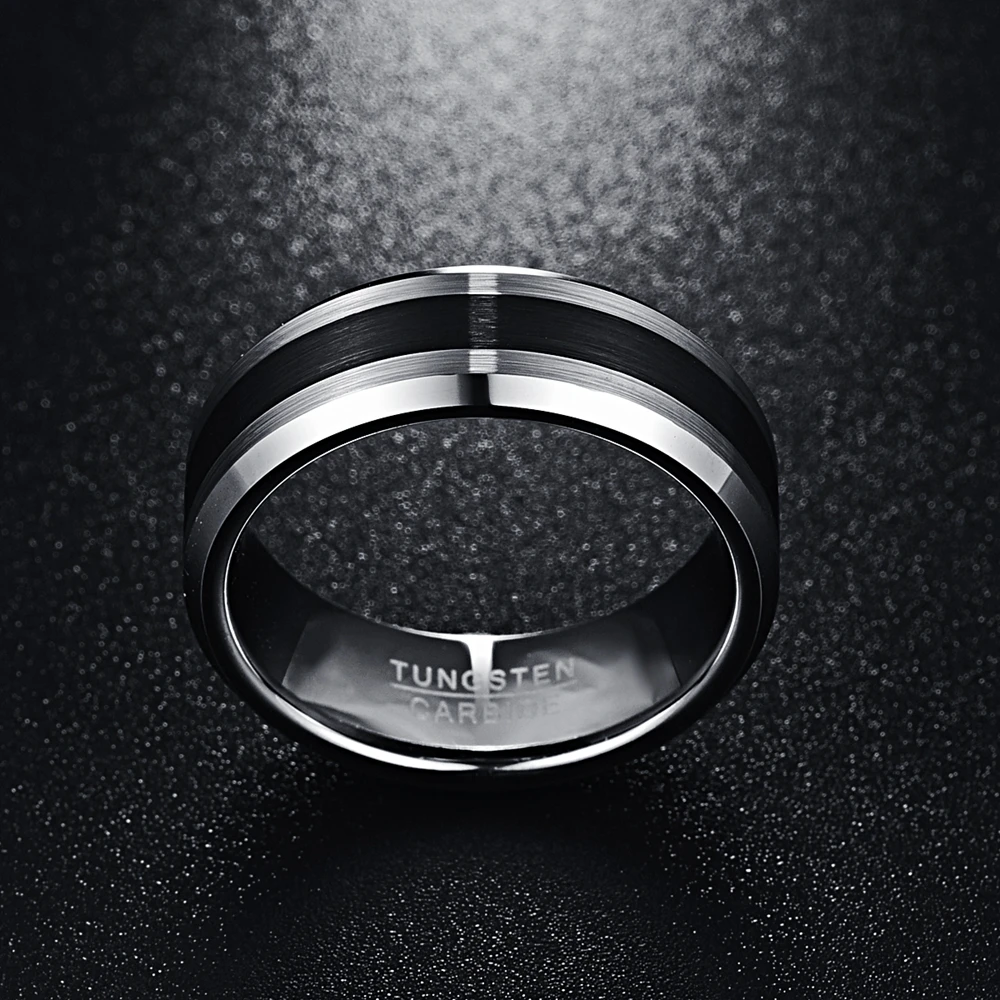 Black White Men Rings 100% Tungsten Carbide Engagement Wedding Bands Anillos para hombres Pierscienie 8mm Width | Украшения и