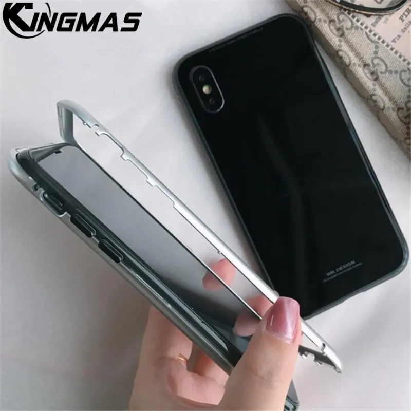 Magneto Phone Case For iphone X 8 7 plus Magnet absorption shell Metal Bumper Anti-Scratch Tempered Glass Back Cover coque |