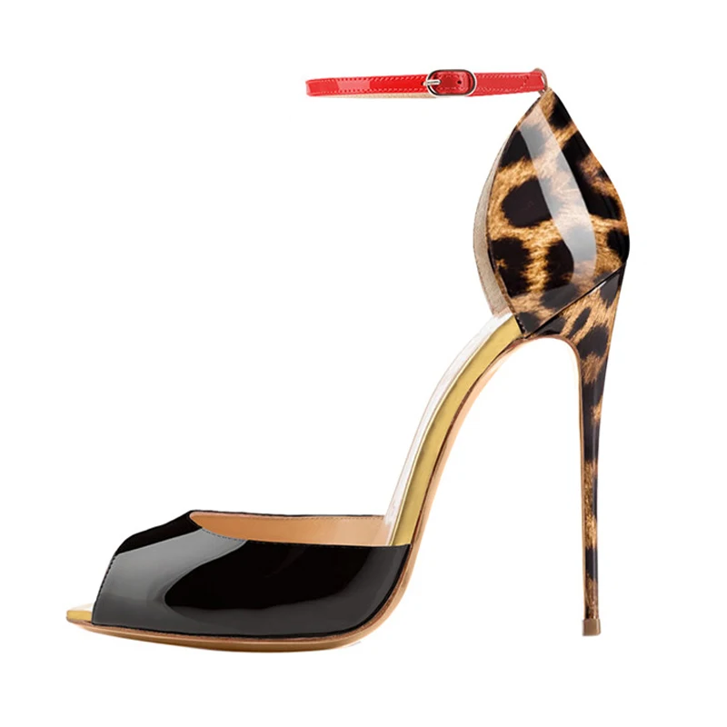 Black and Leopard Женские босоножки на очень высоком каблуке с открытым носком и ремешком на щиколотке; туфли-лодочки на шпильке; женские летние пикантные туфли для выпускного вечера; большие размеры - Цвет: Black and Leopard