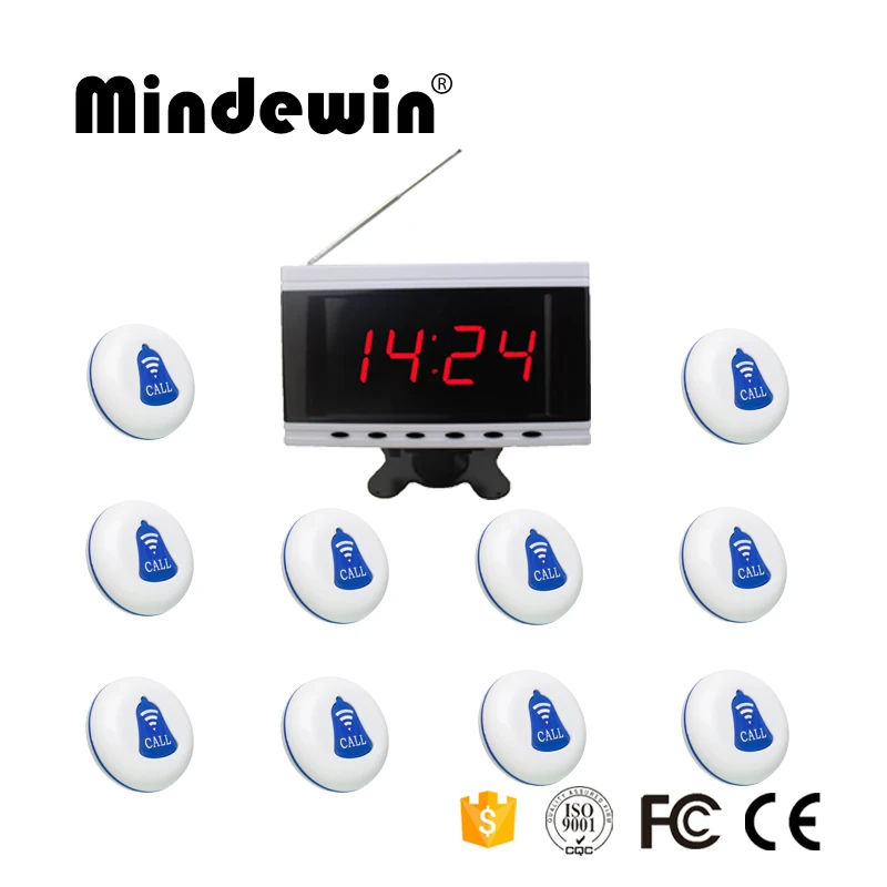 Пейджер для ресторана Mindewin 2017 беспроводная система вызова 1 ПК хост дисплей + 10 шт