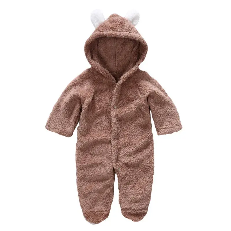 Winter Flannel Baby Boy Cartoon Animal 3D Bear Ear Jumpsuit Warm Newborn Clothes Infant Romper 0-12M |
