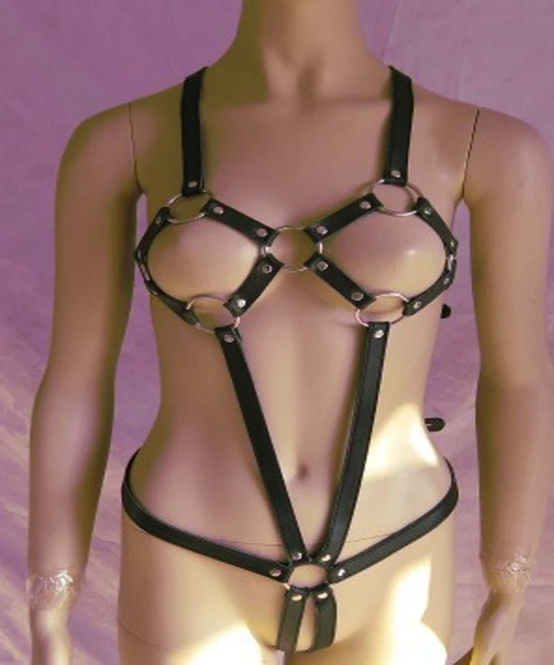 Высококачественное сексуальное женское черное кожаное нижнее белье с открытой