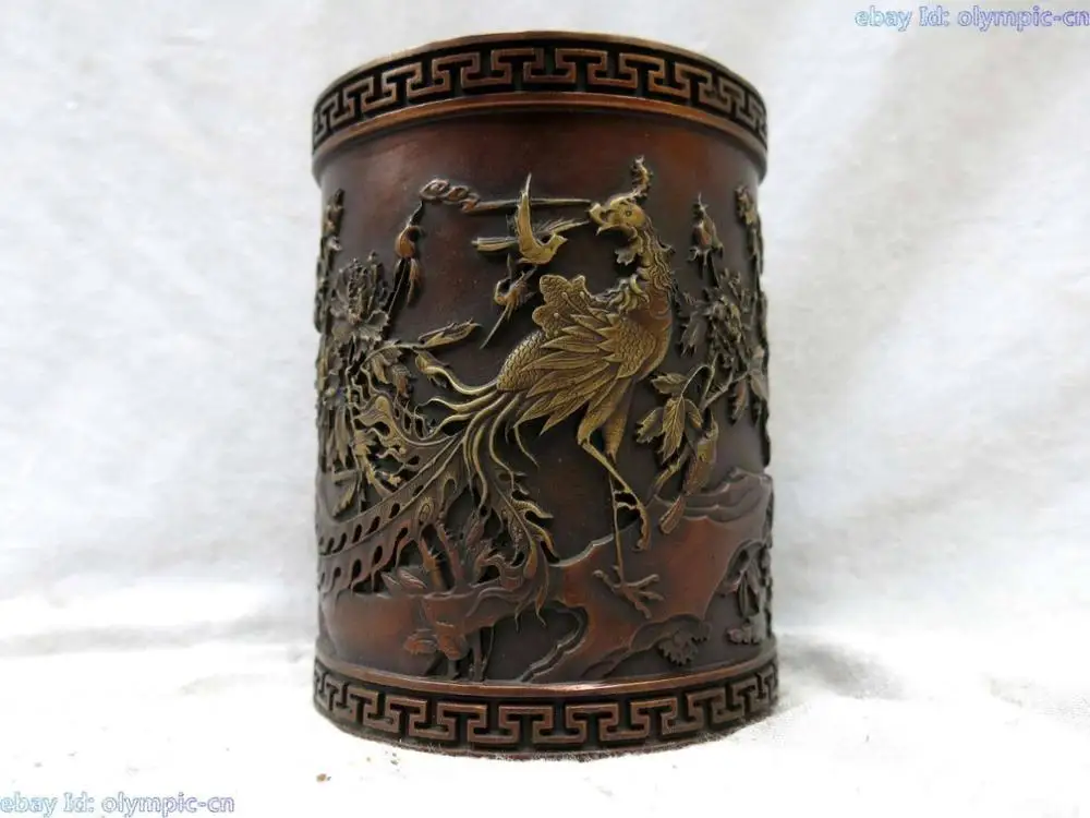 Китайский чистый красный бронзовый тонкой работы много птица феникс кран кисть