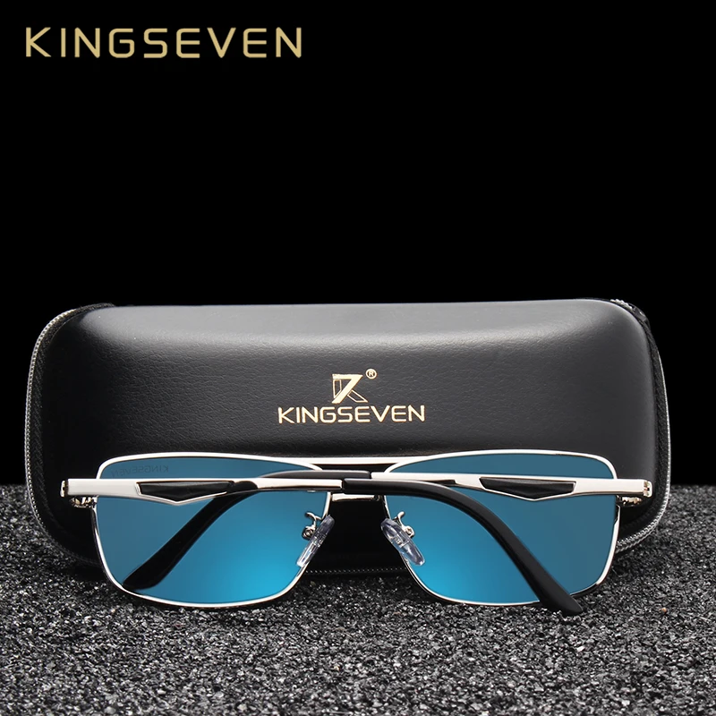 Мужские прямоугольные очки KINGSEVEN черные солнцезащитные из нержавеющей стали с