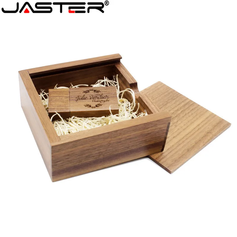 JASTER customer LOGO walnut maple Photo Album Wood usb+Box Memory stick Pendrive 8GB 16GB Photography gift 100mm*100mm*40mm