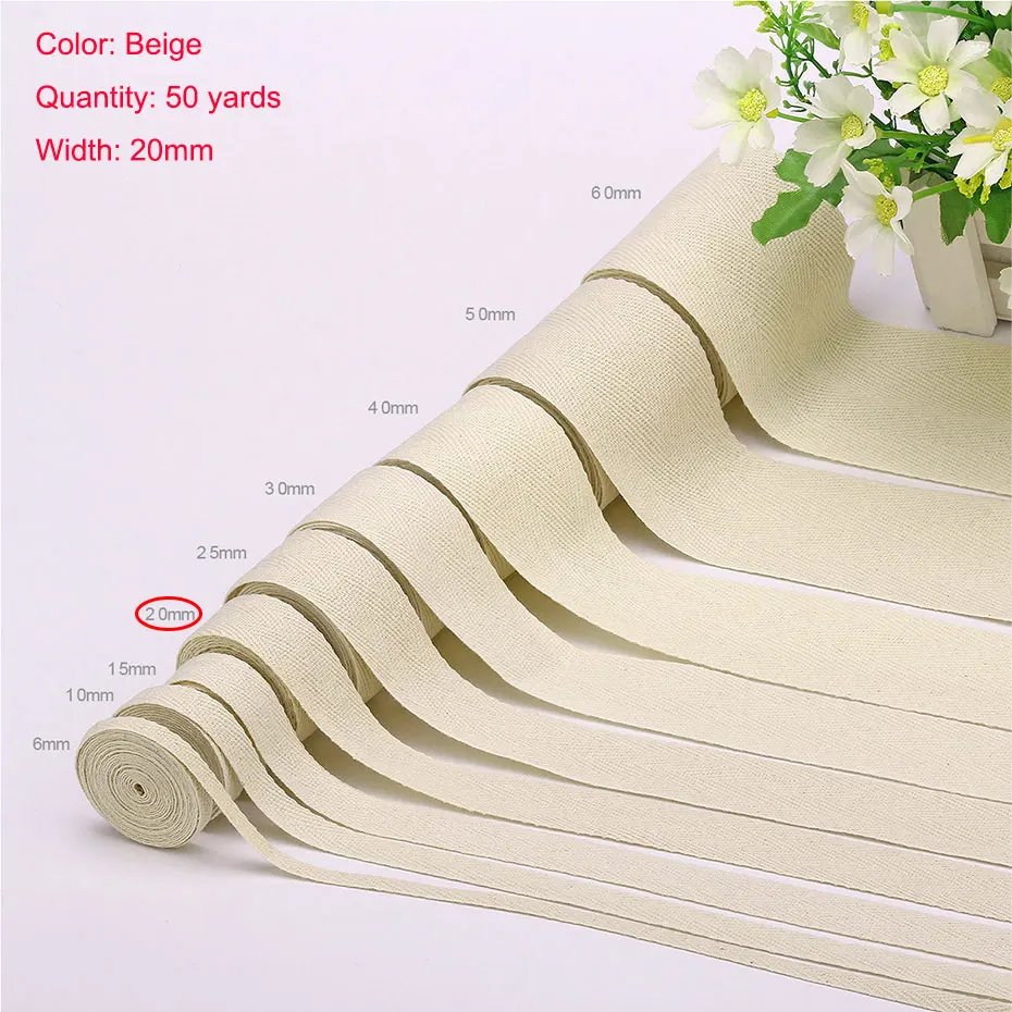 Beige 20mm 50 ярдов/рулон бежевый хлопок тесьма елочка саржевая лента 10 мм/15 мм/20 мм/25 мм/30 мм/40 мм/50 мм/60 мм для сумки одежда домашний текстиль - Цвет: Beige 20mm