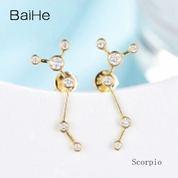 Scorpio BAIHE Твердые 14 к желтое золото 0.30CT H/SI круглые натуральные бриллианты обручальные модные ювелирные изделия 12 созвездий серьги-гвоздики - Цвет камня: Scorpio