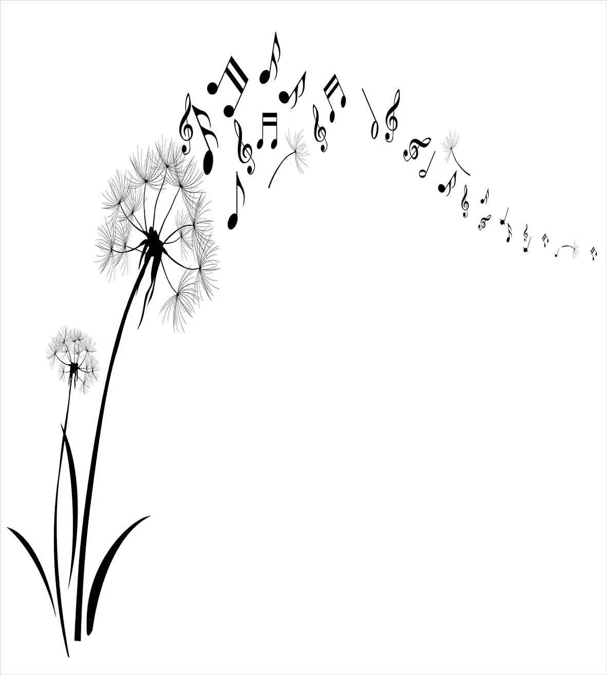 Music Decor Duvet Cover Set Flying Dandelions with Note Summer Meadow Silhouette Softness Simple 3/4pcs Bedding | Дом и сад