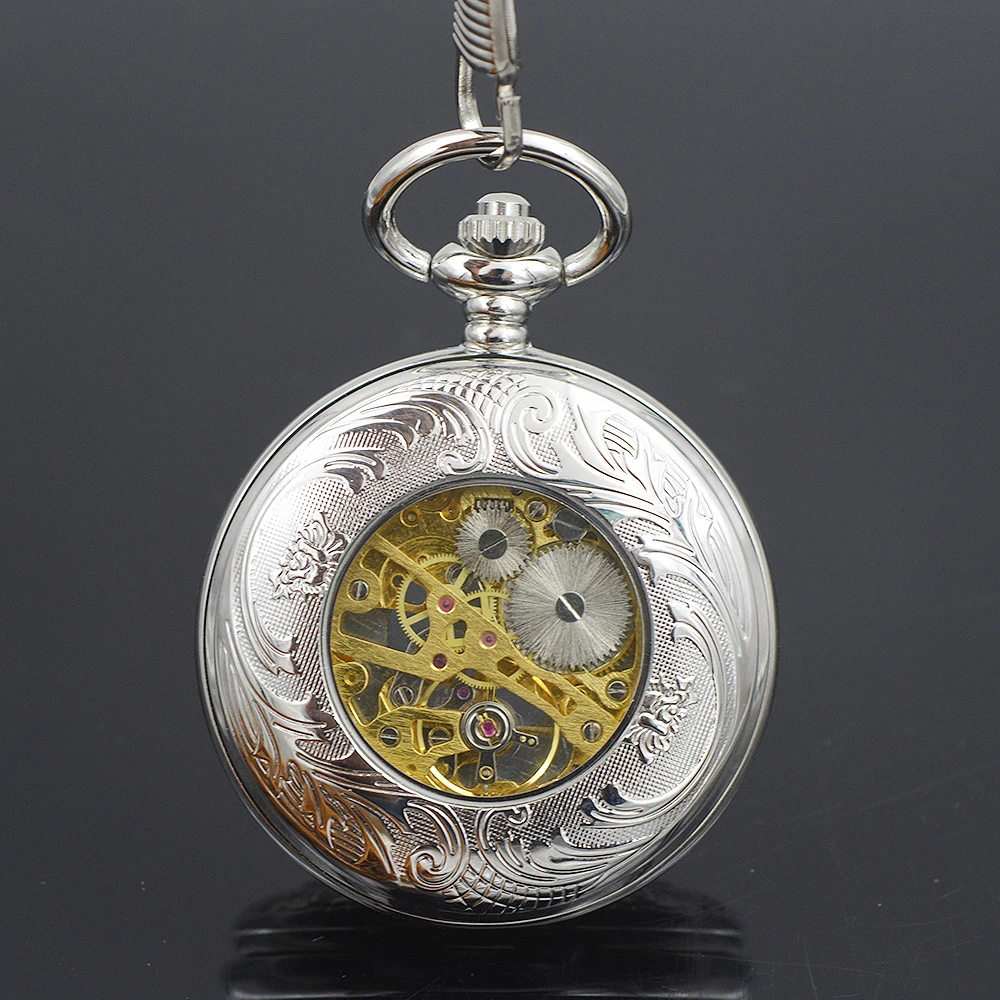 Мужские часы скелетоны в стиле стимпанк прозрачный механический серебристый
