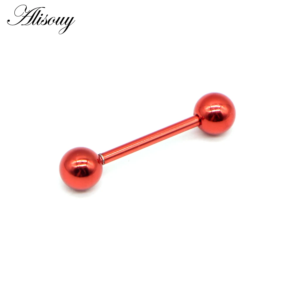 G Red Alisouy 1 предмет 14G 9 Цвета язык пирсинг, Септум штанга фабричного производства для тоннелей в ушах на теле Вилки губная серьга, ювелирное изделие для тела, 1,6*16*6 мм - Окраска металла: G Red