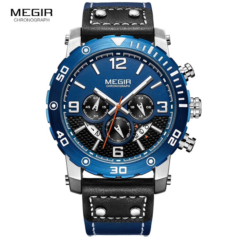 Мужские кварцевые часы с хронографом на кожаном ремешке|Мужские спортивные часы|