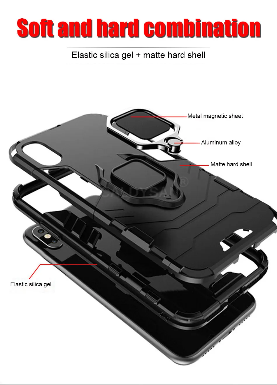 Роскошный бронированный чехол для телефона iphone 7, 8, 6, 6s PLus, ТПУ противоударный полный Чехол для iphone X, XR, XS, Max, металлический кольцевой кронштейн, чехол
