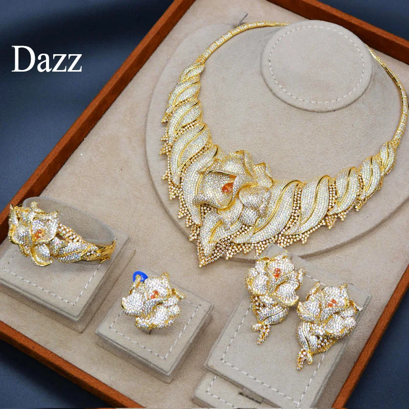Dazz роскошные большие цветы нигерийский Свадебный ювелирный набор невесты