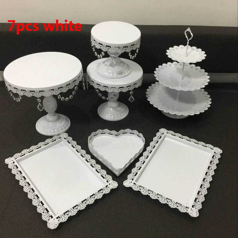 7pcs white Золотой свадебный торт стенд набор 7 шт. кекс стенд посуда форма для выпечки приспособления для выпечки тортов жаропрочная посуда набор вечерние столовые приборы - Цвет: 7pcs white
