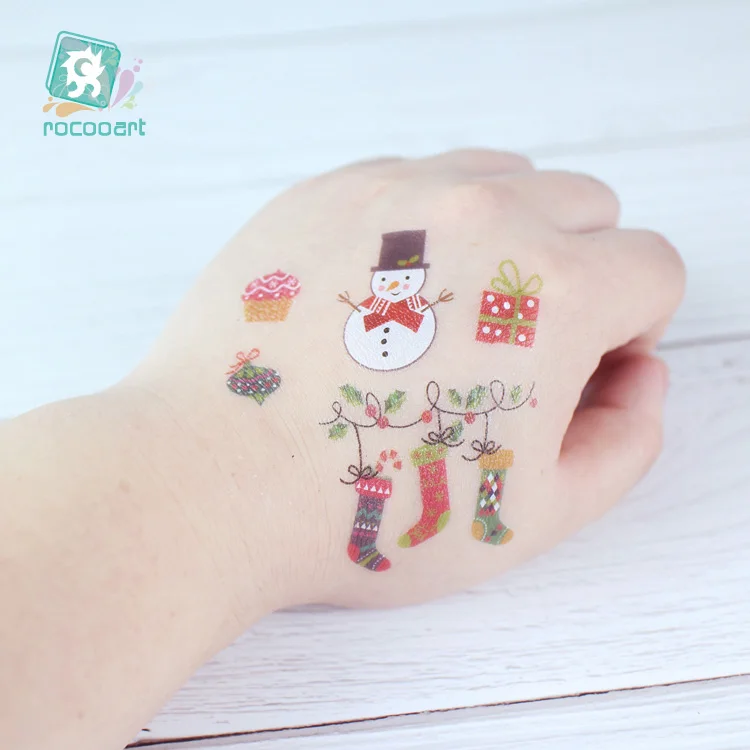 Rocooart Christmas Decorations Tattoo Stickers Children Party Gift Temporary Santa For Kids White Snow Fake Tatoo | Красота и