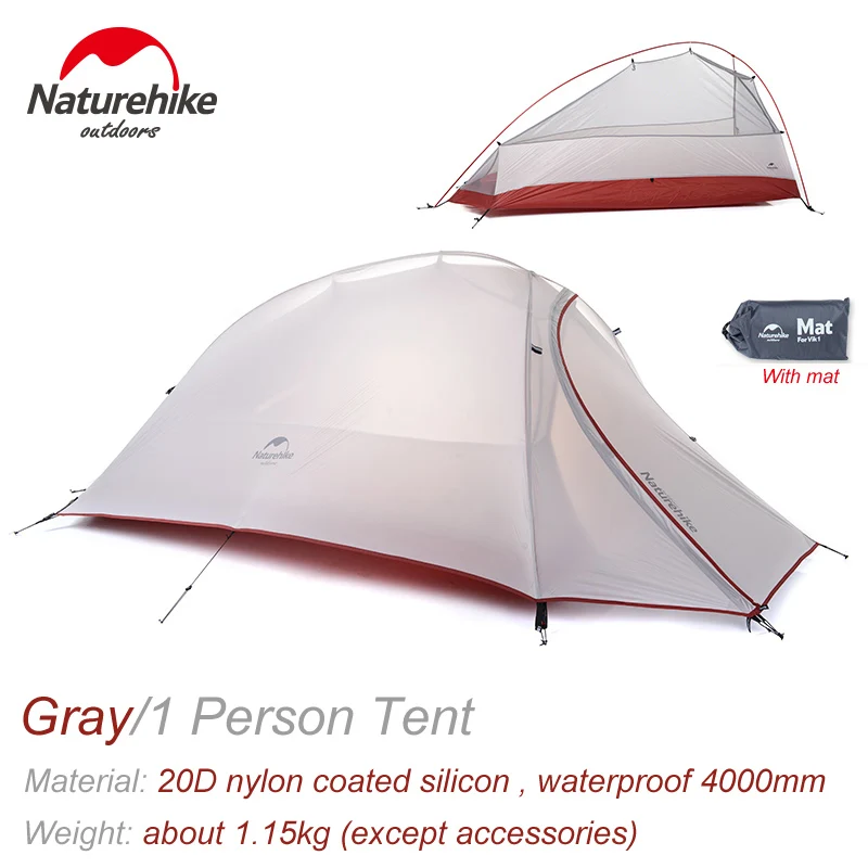 1Person Gray NatureHike 1 2 3 человек Сверхлегкий открытая палатка кемпинговая палатка Водонепроницаемый 4 сезона Рыбалка туристический пляж зимние палатки 20D силикона - Цвет: 1Person Gray