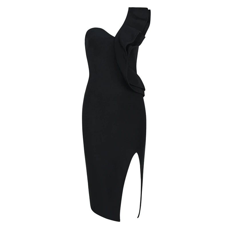 INDRESSME 2019 женское сексуальное модное Бандажное платье черные оборки на одно плечо