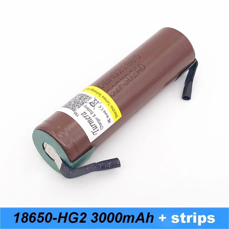 Батарея 18650 HG2 3000 мА/ч 20 Ампер оснащенная полосками припаянные батареи для