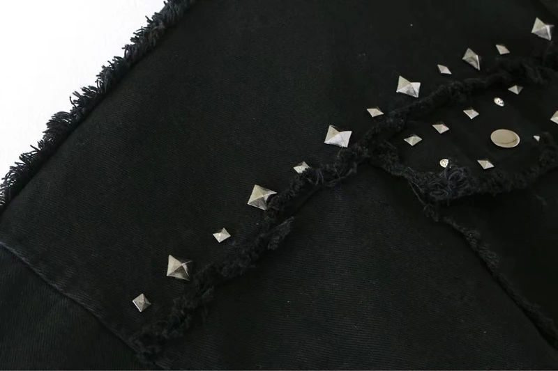 

2017 Women Autumn Rivet Denim Jacket Vintage Long Sleeve Black Female Jeans Coat Casual Female Streetwear Casaco Feminino