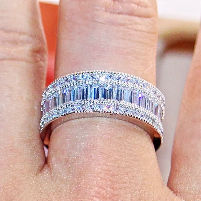 Роскошные ювелирные изделия 20ct 6*10 мм полный 5A камень циркон проложить Установка 10kt белый Золотое покрытие коктейль кольцо диапазона для для мужчин Для женщин подарок
