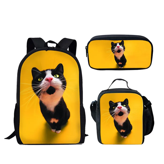 RLDZ0029CG FORUDESIGNS Mochila Escolar Kawaii удивленный Кот Печать школьные сумки для детей девочек ортопедический рюкзак Карандаш сумка 3 шт. комплект - Цвет: RLDZ0029CG