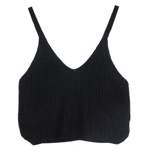 Черный Sexy Women's Crop Top Bohemian Style Tight Bra Vest Knit Summer V-neck tops Bralette Streetwear Tank Top - Цвет: Черный