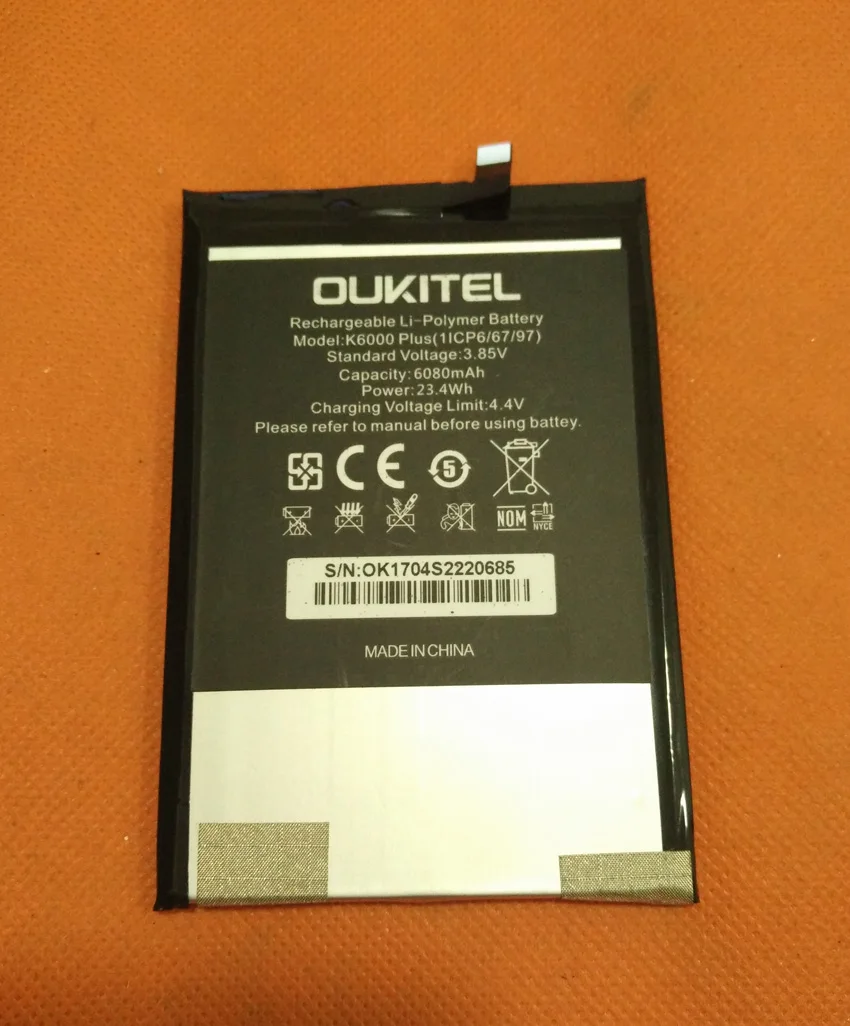 Б/у Оригинал 6080 мА/ч Батарея Аккумулятор для Oukitel K6000 плюс MTK6750T Octa Core 5 &quotFHD